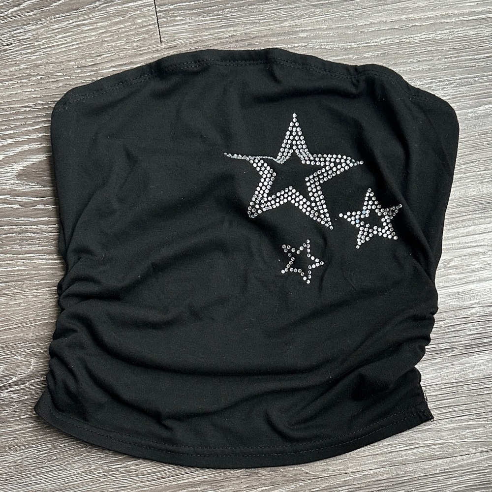 Black Crop Top with Star Design